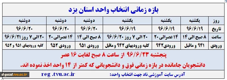 بازه زمانی انتخاب واحد استان یزد